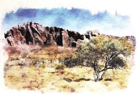 Art, Grassland, Landscape, Nature, Outdoors, Painting, Rock, Scenery, Tree, Wilderness